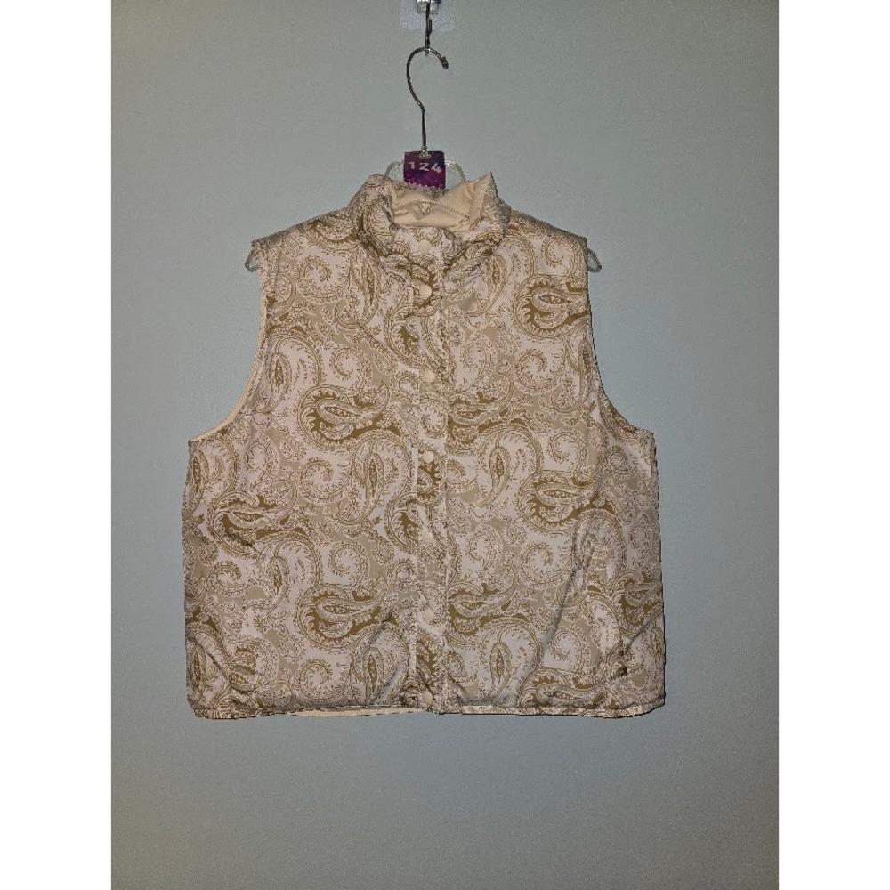 Lands' End Womens Puffer Vest Cream Paisley Reversible Down Filled Winter Size L - Picture 10 of 14